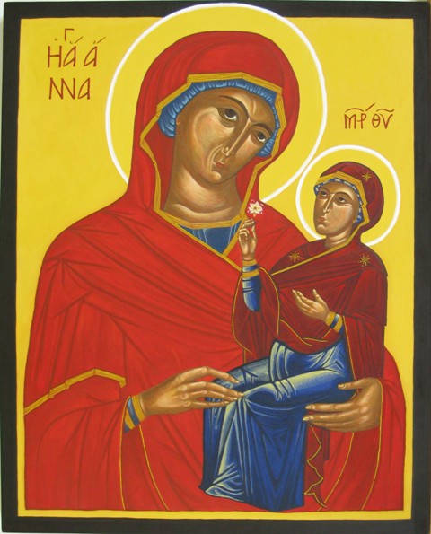 St. Anne with St. Mary: written 2010. The flower is a symbol of Christ.