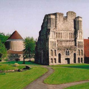 Modern church and Norman West Front