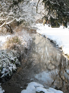 The stream in the nun's garden in the snow